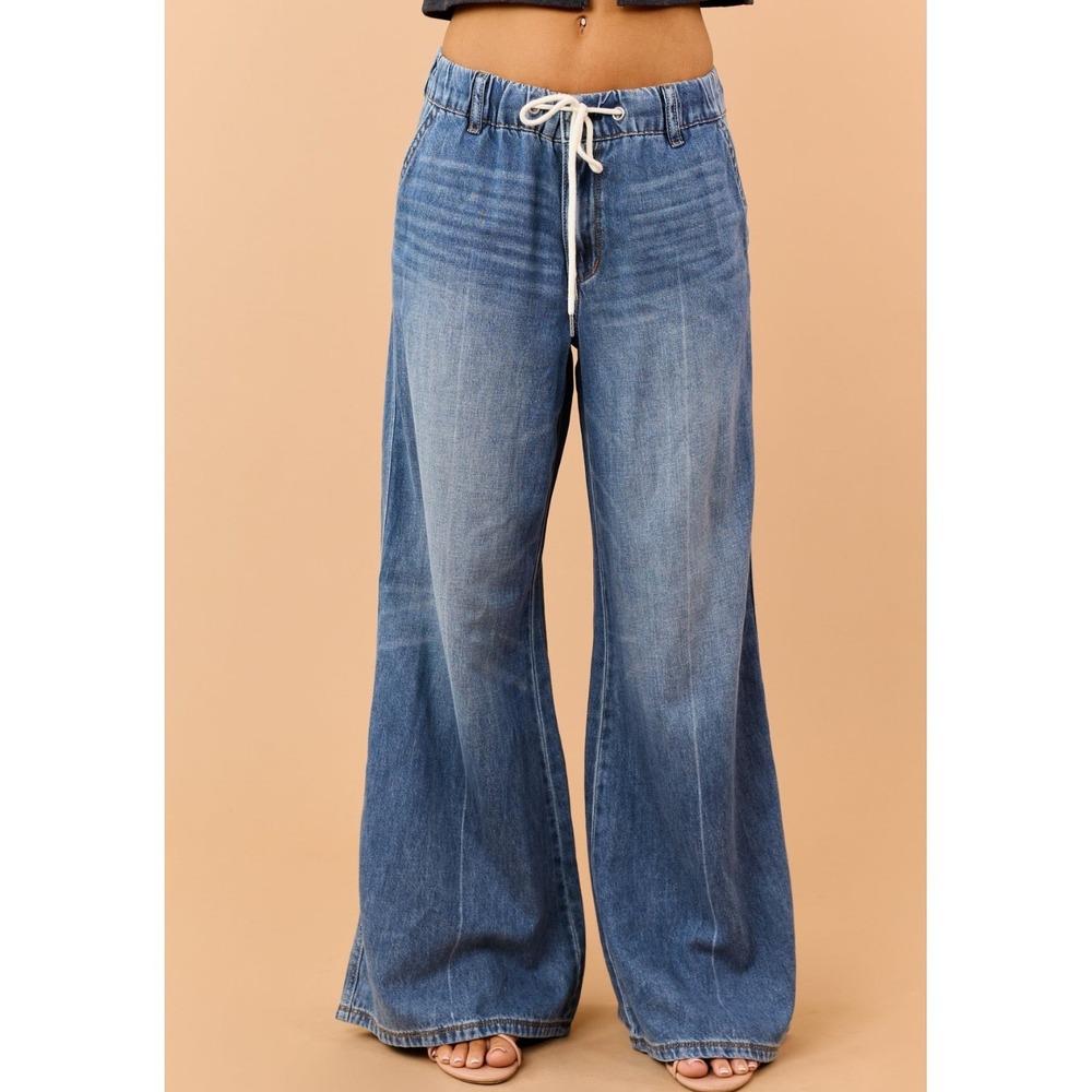 Judy Blue Palazzo Wide Leg Jeans Women 13/31 Blue New Lightweight Drawstring